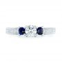 14k White Gold 14k White Gold Custom Three Stone Blue Sapphire And Diamond Engagement Ring - Top View -  102926 - Thumbnail