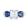  Platinum Custom Three Stone Blue Sapphire And Diamond Engagement Ring - Top View -  102972 - Thumbnail