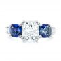 18k White Gold 18k White Gold Custom Three Stone Blue Sapphire And Diamond Engagement Ring - Top View -  102972 - Thumbnail