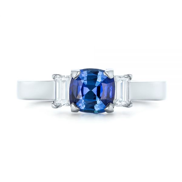 Platinum Platinum Custom Three Stone Blue Sapphire And Diamond Engagement Ring - Top View - 102985