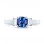  Platinum Platinum Custom Three Stone Blue Sapphire And Diamond Engagement Ring - Top View -  102985 - Thumbnail