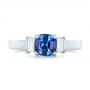 18k White Gold 18k White Gold Custom Three Stone Blue Sapphire And Diamond Engagement Ring - Top View -  102985 - Thumbnail