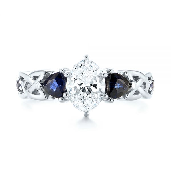 18k White Gold 18k White Gold Custom Three Stone Blue Sapphire And Diamond Engagement Ring - Top View -  103439