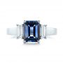  Platinum Custom Three Stone Blue Sapphire And Diamond Engagement Ring - Top View -  103468 - Thumbnail