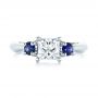 18k White Gold 18k White Gold Custom Three Stone Blue Sapphire And Diamond Engagement Ring - Top View -  103484 - Thumbnail