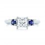  Platinum Custom Three Stone Blue Sapphire And Diamond Engagement Ring - Top View -  103484 - Thumbnail