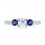 18k White Gold 18k White Gold Custom Three Stone Blue Sapphire And Diamond Engagement Ring - Top View -  103490 - Thumbnail