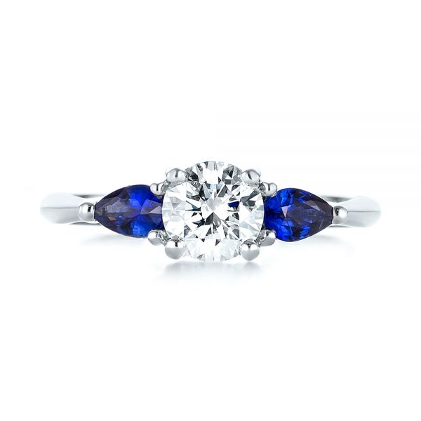 18k White Gold 18k White Gold Custom Three Stone Blue Sapphire And Diamond Engagement Ring - Top View -  103507