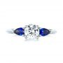 14k White Gold Custom Three Stone Blue Sapphire And Diamond Engagement Ring - Top View -  103507 - Thumbnail