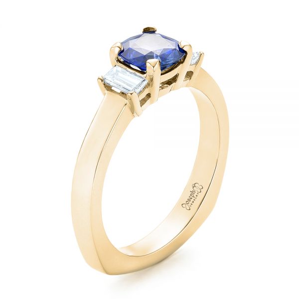 14k Yellow Gold 14k Yellow Gold Custom Three Stone Blue Sapphire And Diamond Engagement Ring - Three-Quarter View -  102985