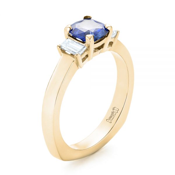 18k Yellow Gold 18k Yellow Gold Custom Three Stone Blue Sapphire And Diamond Engagement Ring - Three-Quarter View - 102985