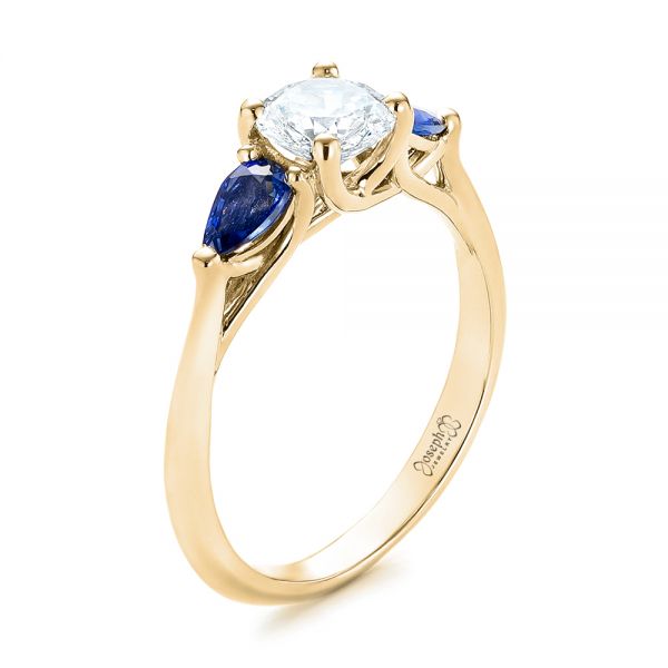18k Yellow Gold 18k Yellow Gold Custom Three Stone Blue Sapphire And Diamond Engagement Ring - Three-Quarter View -  103507