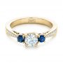18k Yellow Gold 18k Yellow Gold Custom Three Stone Blue Sapphire And Diamond Engagement Ring - Flat View -  102250 - Thumbnail