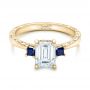 14k Yellow Gold 14k Yellow Gold Custom Three Stone Blue Sapphire And Diamond Engagement Ring - Flat View -  102348 - Thumbnail