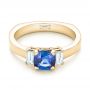 18k Yellow Gold 18k Yellow Gold Custom Three Stone Blue Sapphire And Diamond Engagement Ring - Flat View -  102985 - Thumbnail
