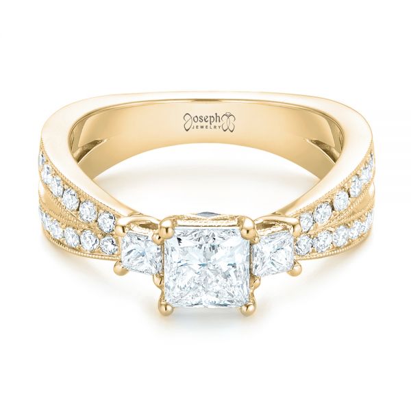 14k Yellow Gold 14k Yellow Gold Custom Three Stone Diamond Engagement Ring With Blue Sapphires - Flat View - 102992