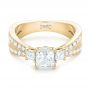 14k Yellow Gold 14k Yellow Gold Custom Three Stone Diamond Engagement Ring With Blue Sapphires - Flat View -  102992 - Thumbnail