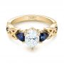 18k Yellow Gold 18k Yellow Gold Custom Three Stone Blue Sapphire And Diamond Engagement Ring - Flat View -  103439 - Thumbnail