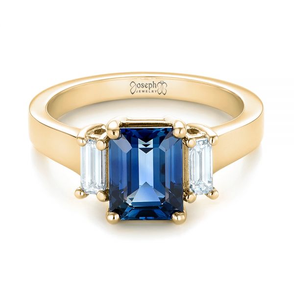14k Yellow Gold 14k Yellow Gold Custom Three Stone Blue Sapphire And Diamond Engagement Ring - Flat View -  103468