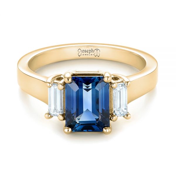 14k Yellow Gold 14k Yellow Gold Custom Three Stone Blue Sapphire And Diamond Engagement Ring - Flat View - 103468
