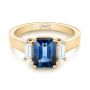 18k Yellow Gold 18k Yellow Gold Custom Three Stone Blue Sapphire And Diamond Engagement Ring - Flat View -  103468 - Thumbnail
