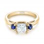 14k Yellow Gold 14k Yellow Gold Custom Three Stone Blue Sapphire And Diamond Engagement Ring - Flat View -  103484 - Thumbnail