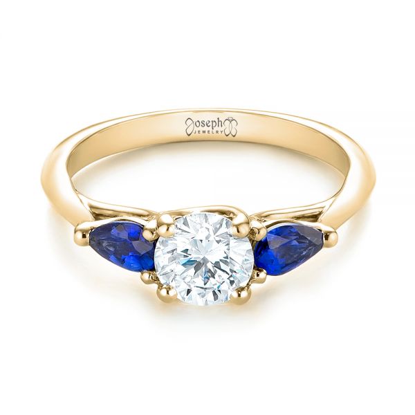 14k Yellow Gold 14k Yellow Gold Custom Three Stone Blue Sapphire And Diamond Engagement Ring - Flat View -  103507