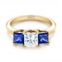 18k Yellow Gold 18k Yellow Gold Custom Three Stone Blue Sapphire And Diamond Engagement Ring - Flat View -  103529 - Thumbnail
