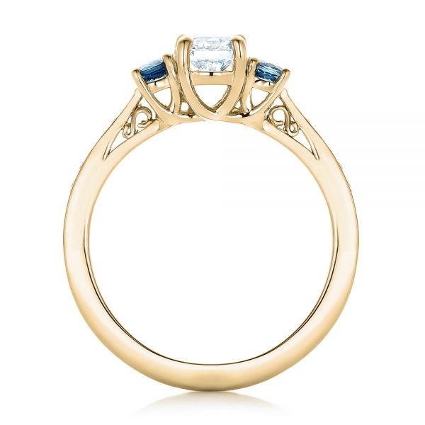 14k Yellow Gold 14k Yellow Gold Custom Three Stone Blue Sapphire And Diamond Engagement Ring - Front View - 102250