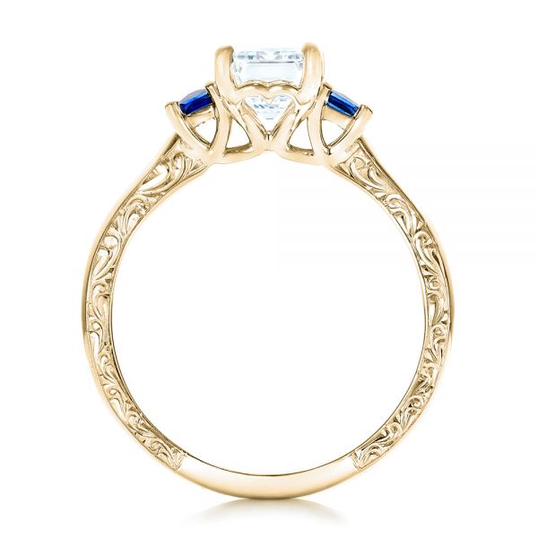 18k Yellow Gold 18k Yellow Gold Custom Three Stone Blue Sapphire And Diamond Engagement Ring - Front View -  102348