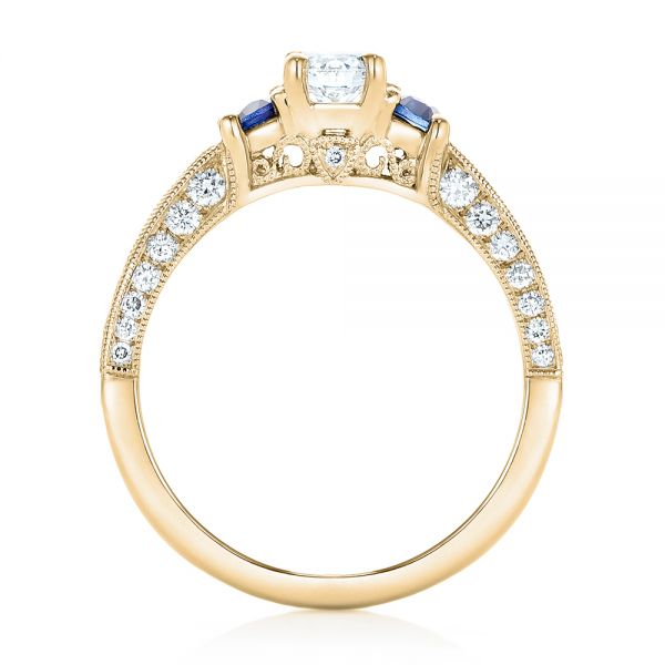 14k Yellow Gold 14k Yellow Gold Custom Three Stone Blue Sapphire And Diamond Engagement Ring - Front View -  102926