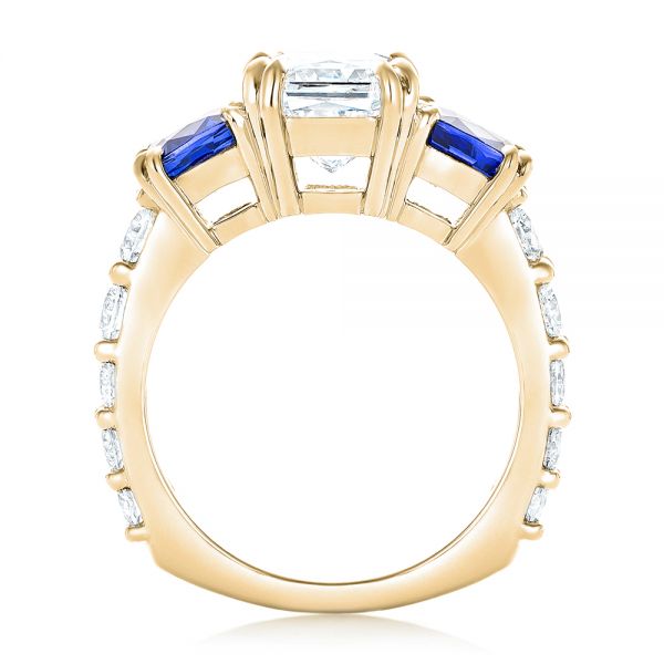 14k Yellow Gold 14k Yellow Gold Custom Three Stone Blue Sapphire And Diamond Engagement Ring - Front View -  102972