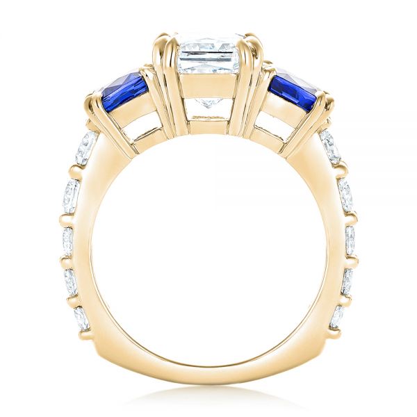 18k Yellow Gold 18k Yellow Gold Custom Three Stone Blue Sapphire And Diamond Engagement Ring - Front View - 102972