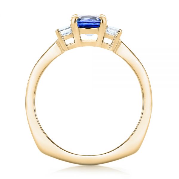 18k Yellow Gold 18k Yellow Gold Custom Three Stone Blue Sapphire And Diamond Engagement Ring - Front View -  102985