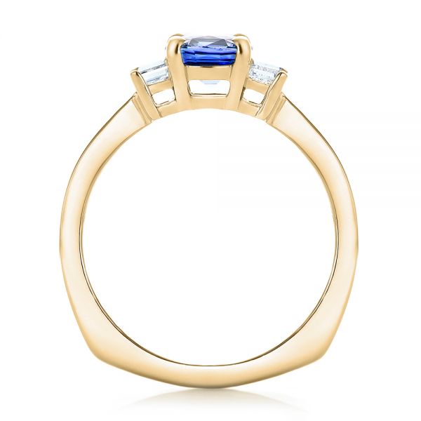 18k Yellow Gold 18k Yellow Gold Custom Three Stone Blue Sapphire And Diamond Engagement Ring - Front View - 102985