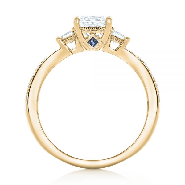 18k Yellow Gold 18k Yellow Gold Custom Three Stone Diamond Engagement Ring With Blue Sapphires - Front View -  102992