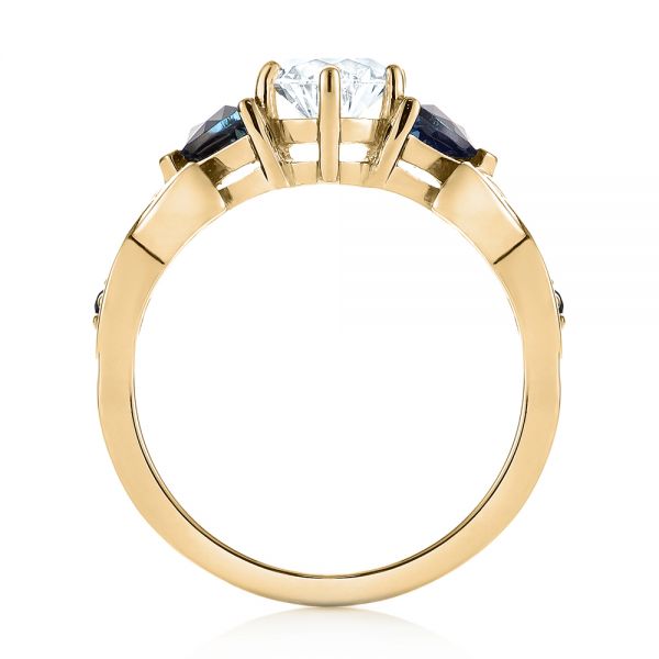 18k Yellow Gold 18k Yellow Gold Custom Three Stone Blue Sapphire And Diamond Engagement Ring - Front View -  103439