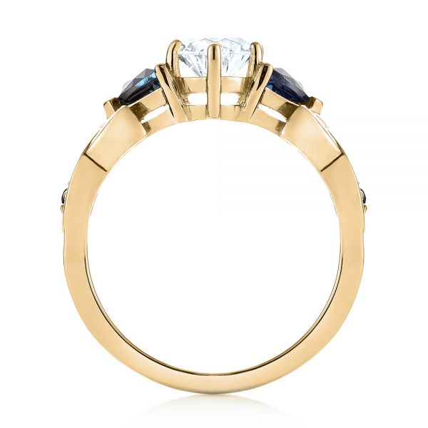 18k Yellow Gold 18k Yellow Gold Custom Three Stone Blue Sapphire And Diamond Engagement Ring - Front View - 103439