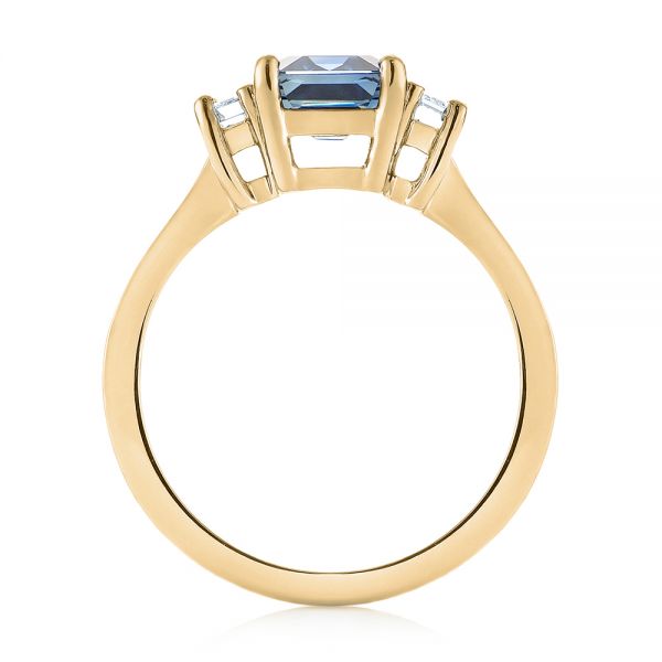 18k Yellow Gold 18k Yellow Gold Custom Three Stone Blue Sapphire And Diamond Engagement Ring - Front View -  103468