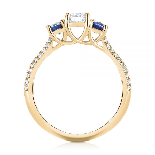 14k Yellow Gold 14k Yellow Gold Custom Three Stone Blue Sapphire And Diamond Engagement Ring - Front View - 103490