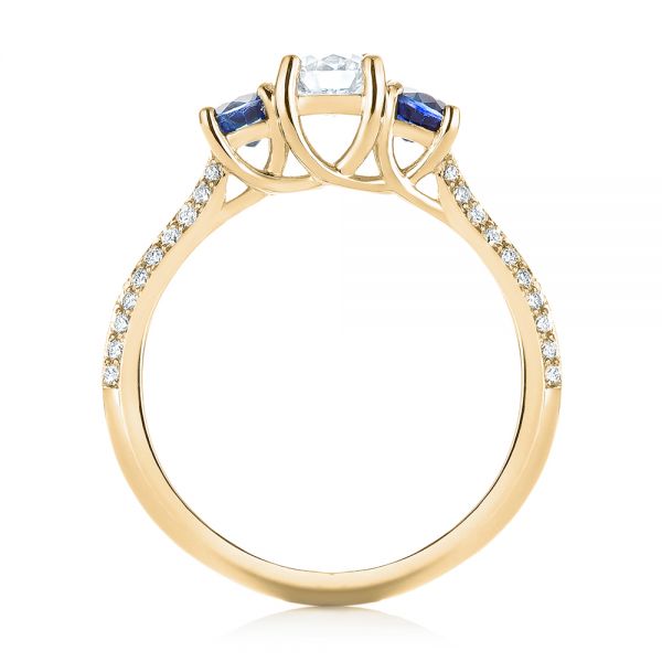 18k Yellow Gold 18k Yellow Gold Custom Three Stone Blue Sapphire And Diamond Engagement Ring - Front View -  103490