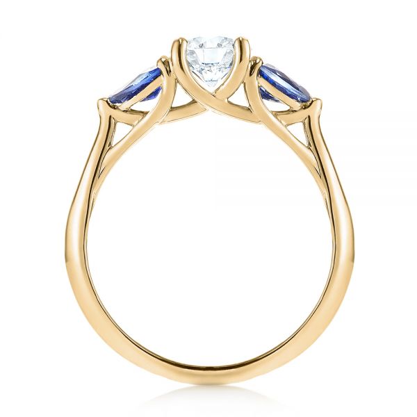 18k Yellow Gold 18k Yellow Gold Custom Three Stone Blue Sapphire And Diamond Engagement Ring - Front View -  103507