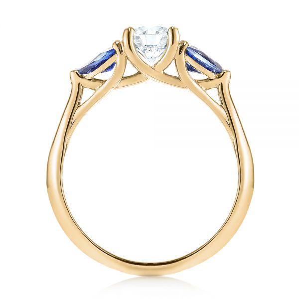 18k Yellow Gold 18k Yellow Gold Custom Three Stone Blue Sapphire And Diamond Engagement Ring - Front View -  103507