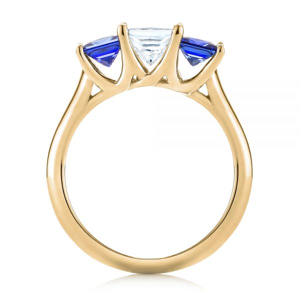 18k Yellow Gold 18k Yellow Gold Custom Three Stone Blue Sapphire And Diamond Engagement Ring - Front View -  103529