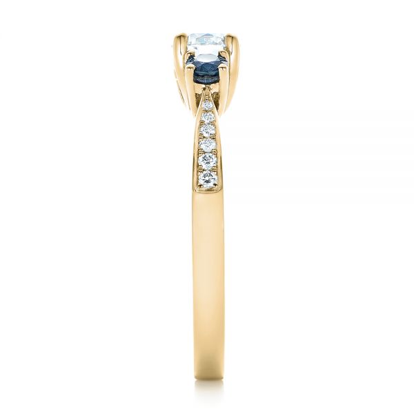 14k Yellow Gold 14k Yellow Gold Custom Three Stone Blue Sapphire And Diamond Engagement Ring - Side View - 102250
