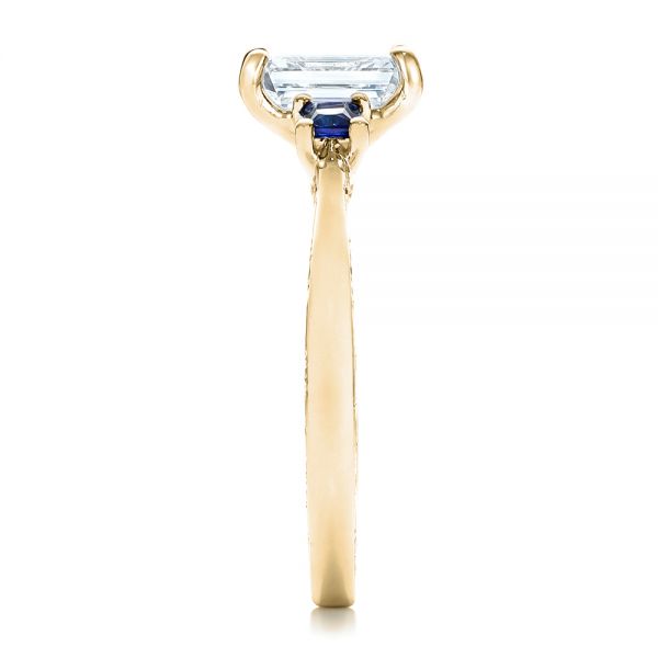 14k Yellow Gold 14k Yellow Gold Custom Three Stone Blue Sapphire And Diamond Engagement Ring - Side View -  102348