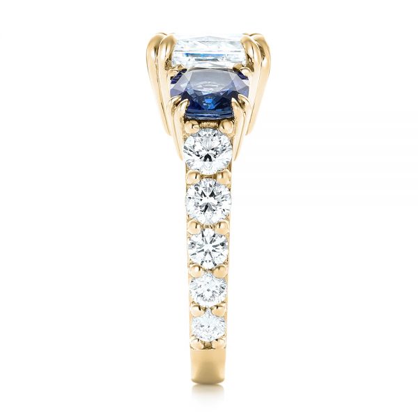 14k Yellow Gold 14k Yellow Gold Custom Three Stone Blue Sapphire And Diamond Engagement Ring - Side View -  102972