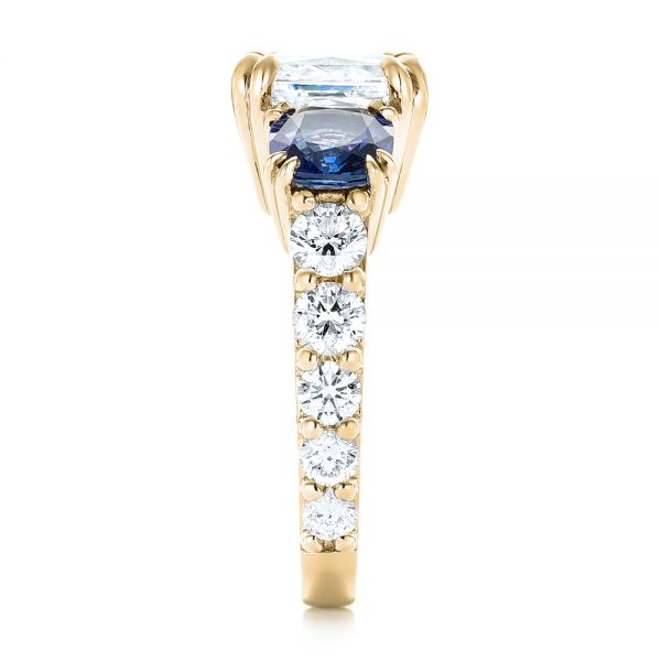 18k Yellow Gold 18k Yellow Gold Custom Three Stone Blue Sapphire And Diamond Engagement Ring - Side View - 102972