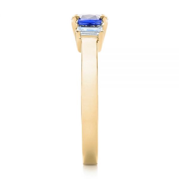 18k Yellow Gold 18k Yellow Gold Custom Three Stone Blue Sapphire And Diamond Engagement Ring - Side View -  102985