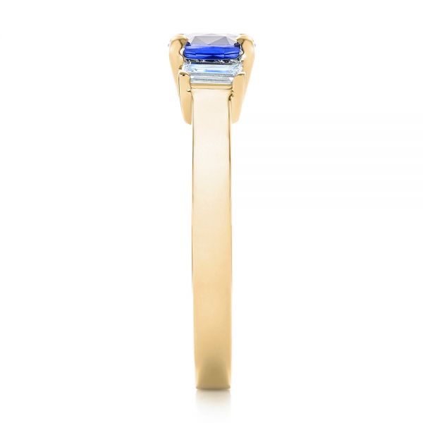 18k Yellow Gold 18k Yellow Gold Custom Three Stone Blue Sapphire And Diamond Engagement Ring - Side View - 102985